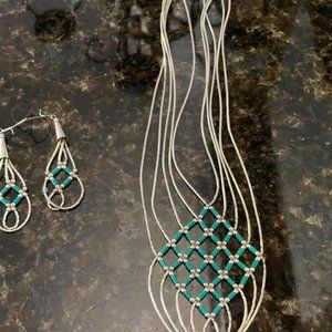 Silver And Turquoise Necklace And Earrings